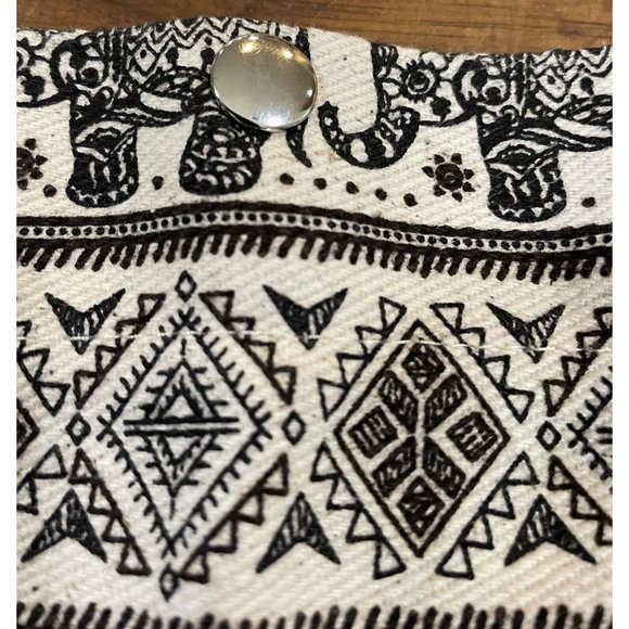 Unbranded Canvas Tote Elephant Pattern Black Off White 17.5" x 15.5" Handmade - Picture 9 of 13